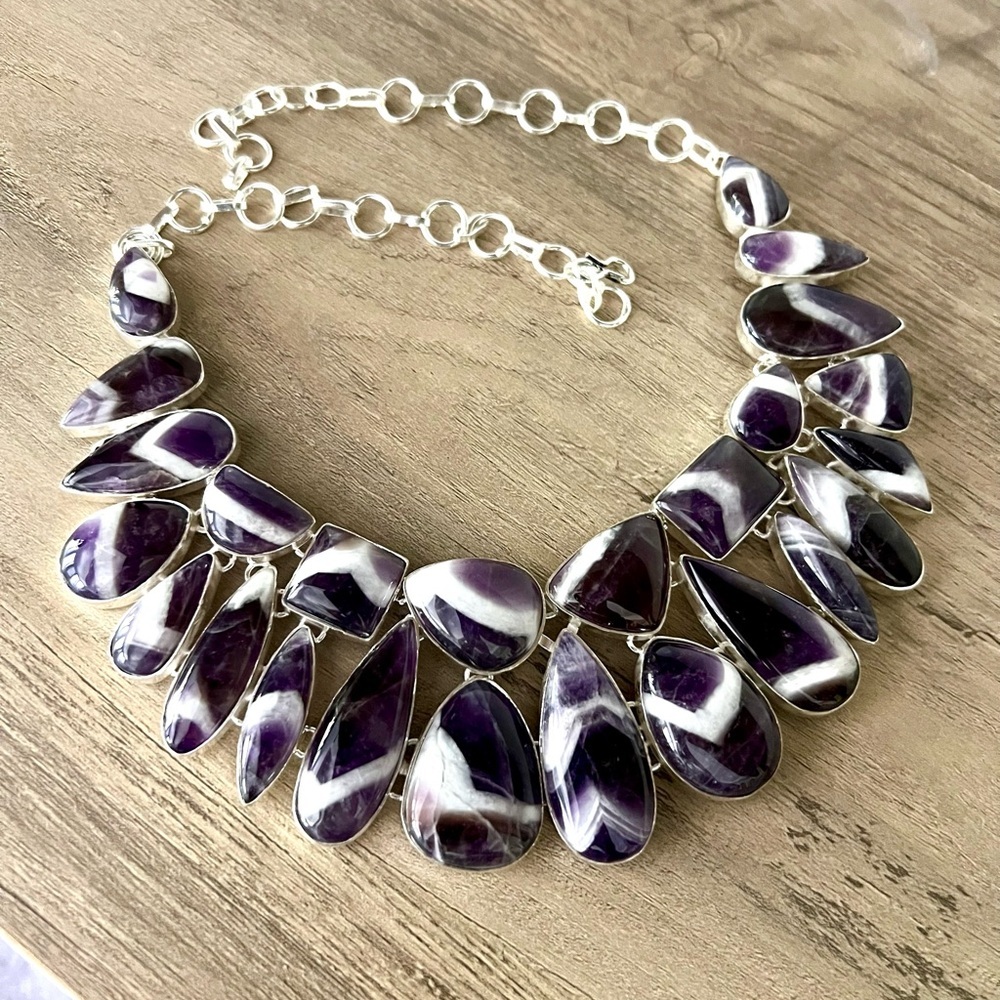 925 GORGEOUS GODDESS Dream Amethyst Collar Bib Necklace
